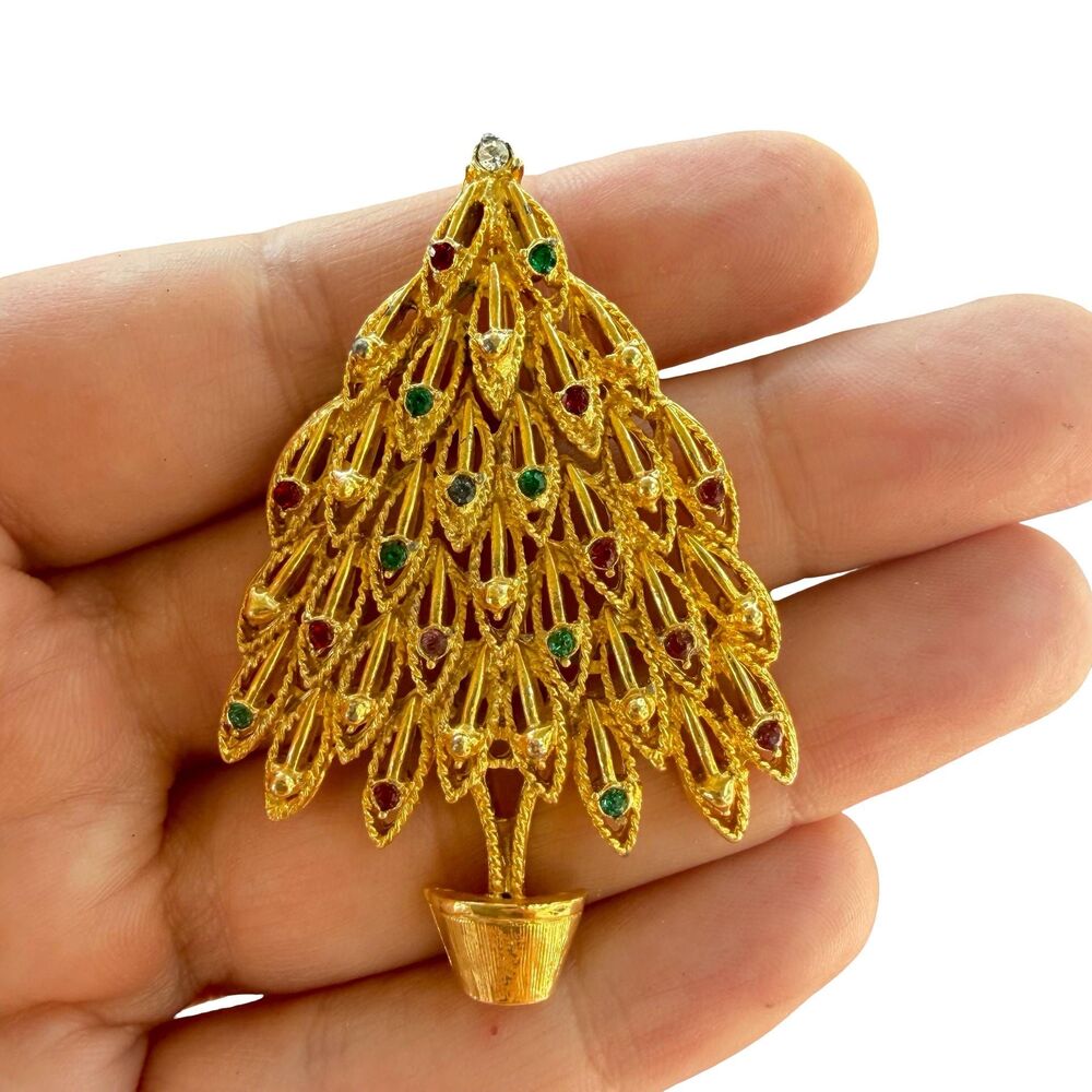 Vintage Jewelry Christmas Tree Brooch Holiday Jewelry